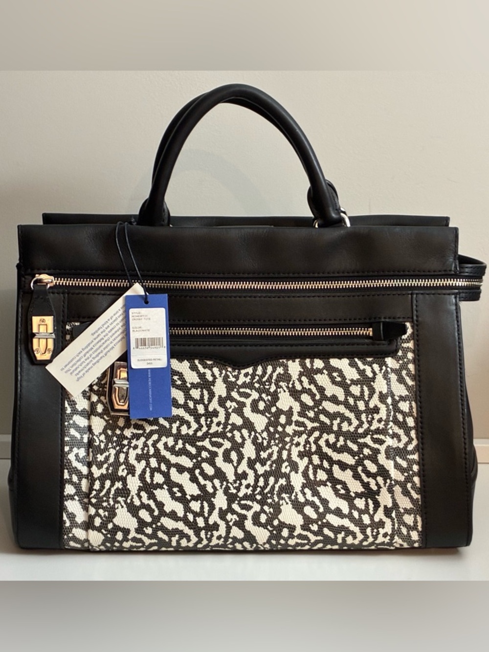 Rebecca Minkoff ‘Crosby’ Black & White Patterned Leather Tote NWT